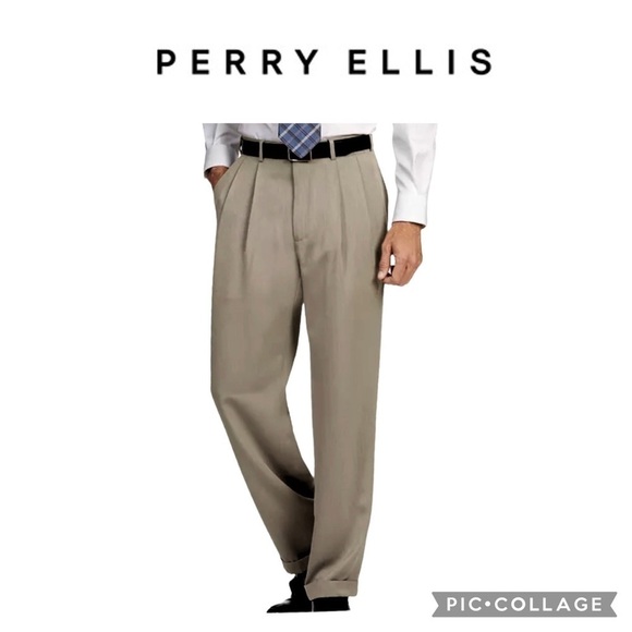 Perry Ellis Portfolio Flex Stretch performance pleated dress khaki pants - Picture 1 of 9